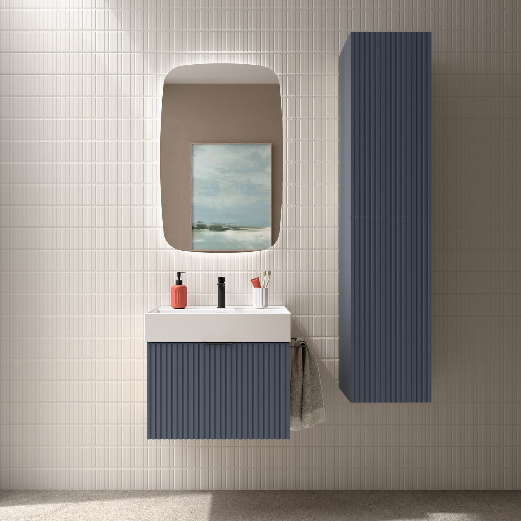 Muebles Raya onderkast ribbelfront 60cm met 1 softclose lade en binnenlade marine blauw