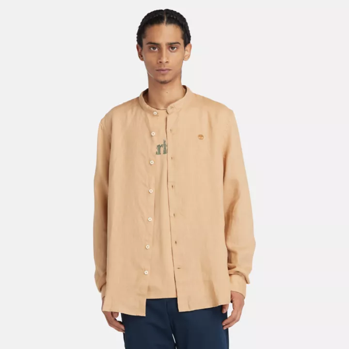 Chemise en lin Mill Brook à col Mao pour homme en jaune