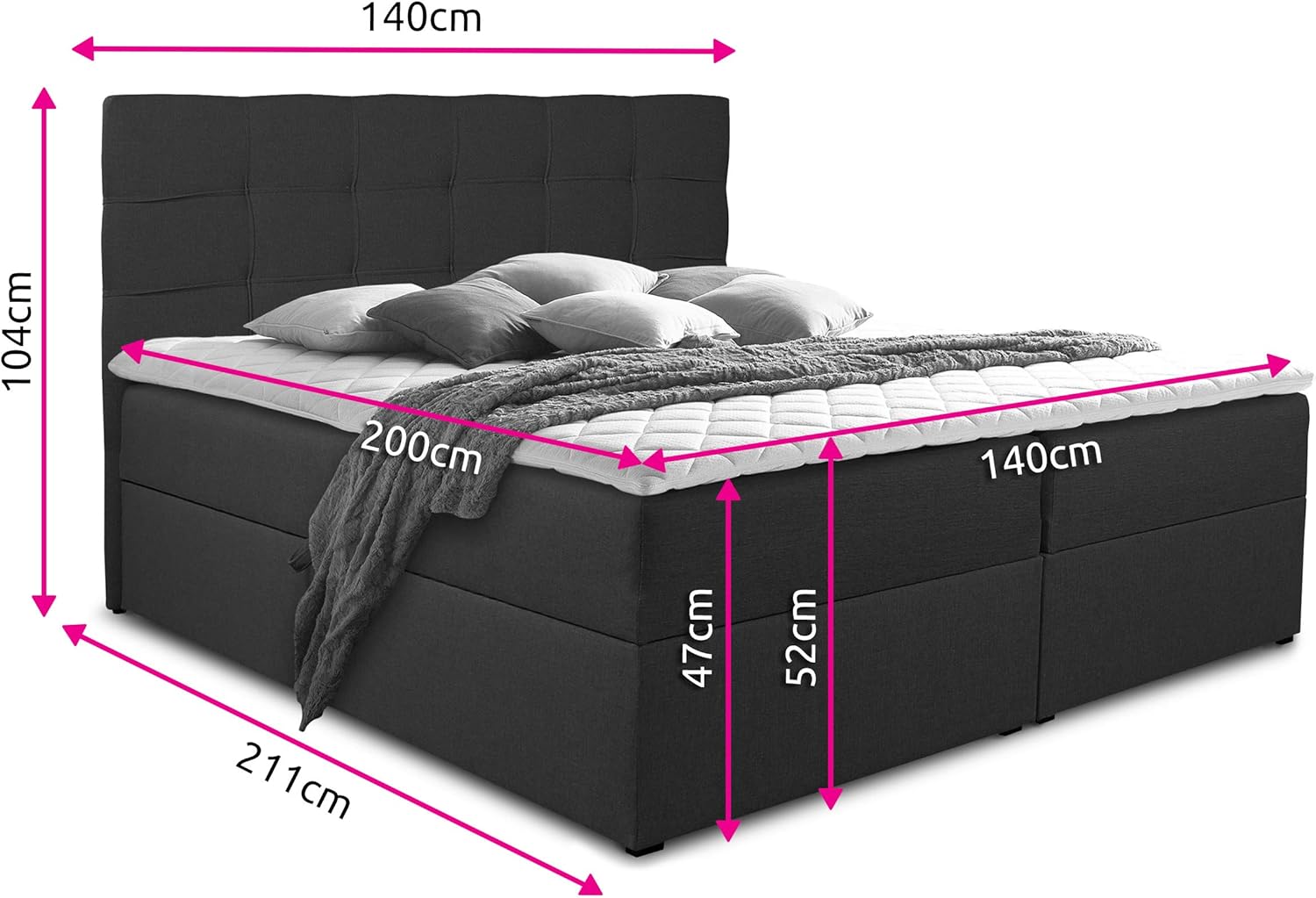 Sofnet Boxspringbett Best mit 2 Bettkästen, Doppelbett mit Bonell-Matratze und Topper, Polsterbett, Bett, Bettgestell, Stilvoll, Schlafzimmer (Braun (Inari 24), 140 x 200 cm)