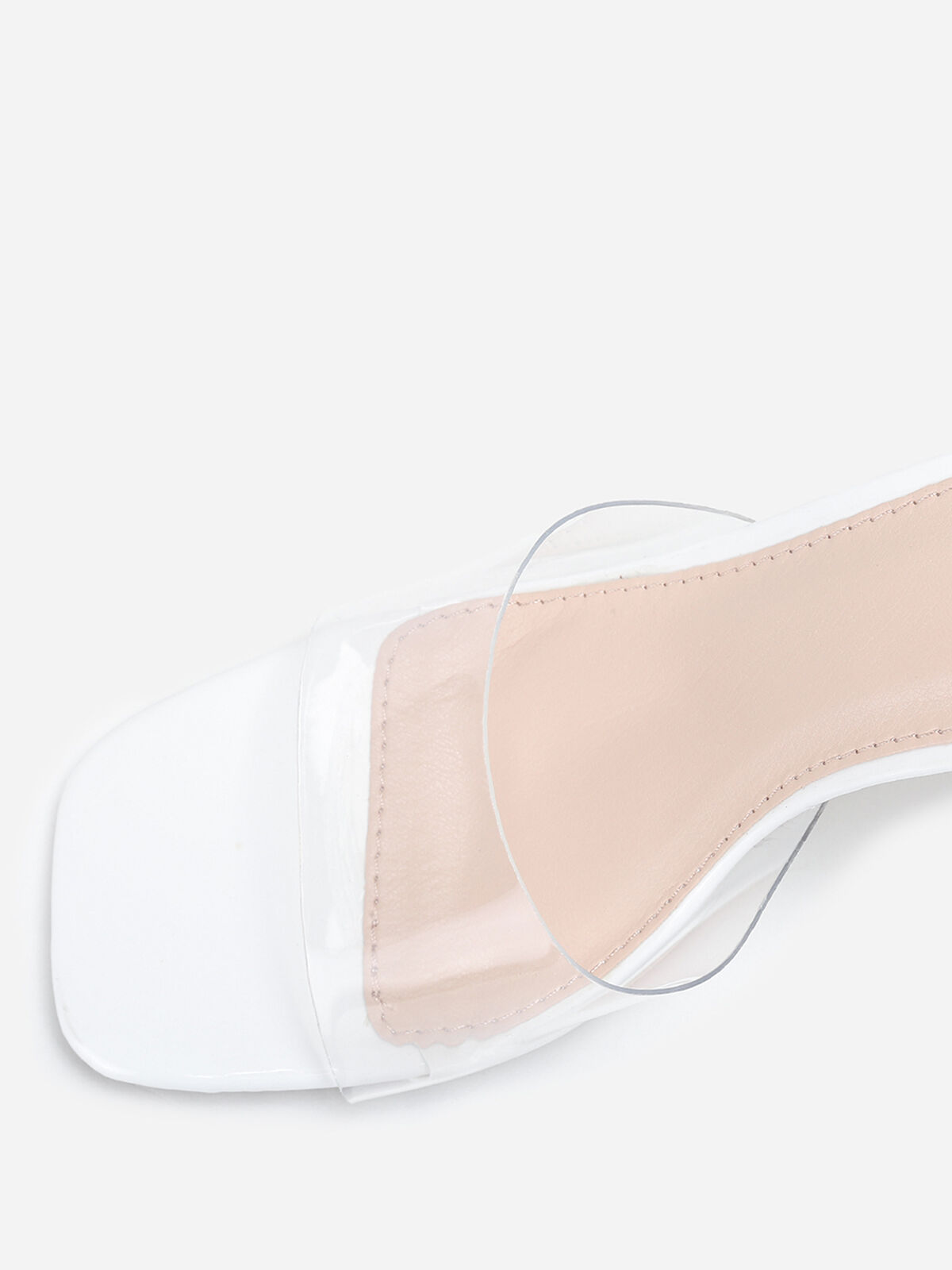 Mules carrées blanches à bride et talon transparents Blanc- Blanc