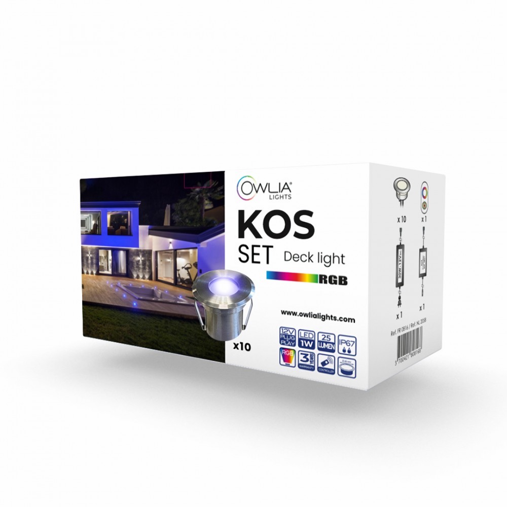 10 spots led à encastrer - rgb - telecommande + transformateur 30w - kos ø42mm - ø perçage 32mm - plug & play - dimmable