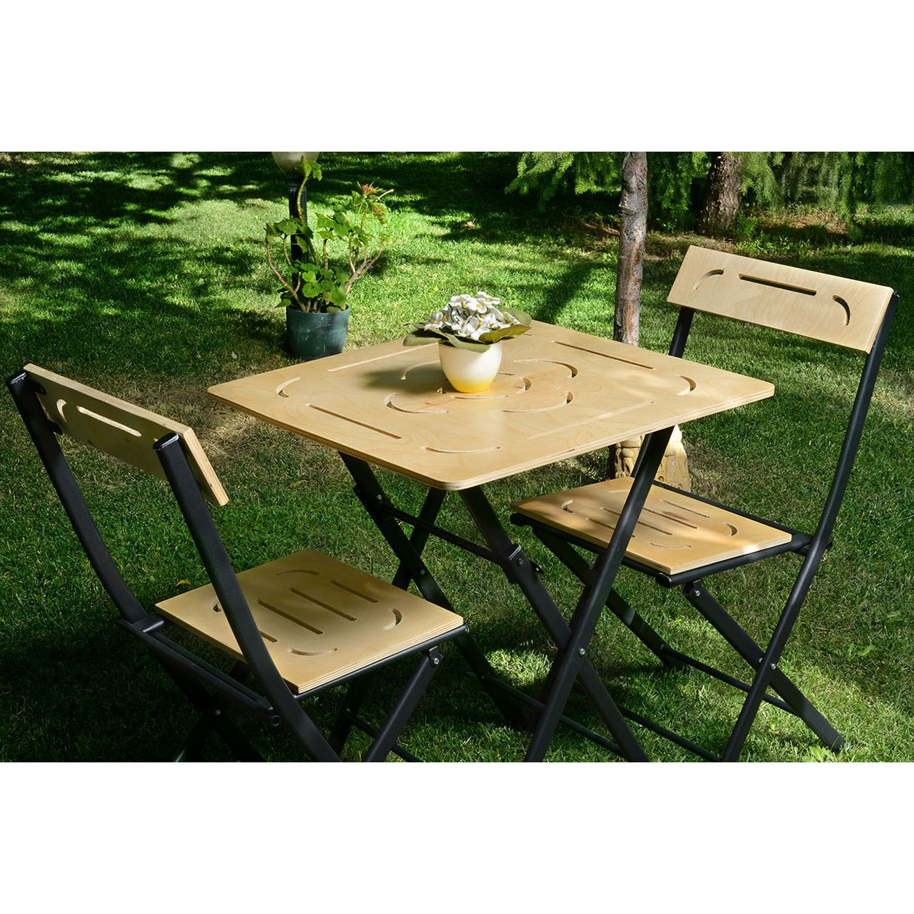 Sunny Garden Ensemble table + 2 chaises marron/noir