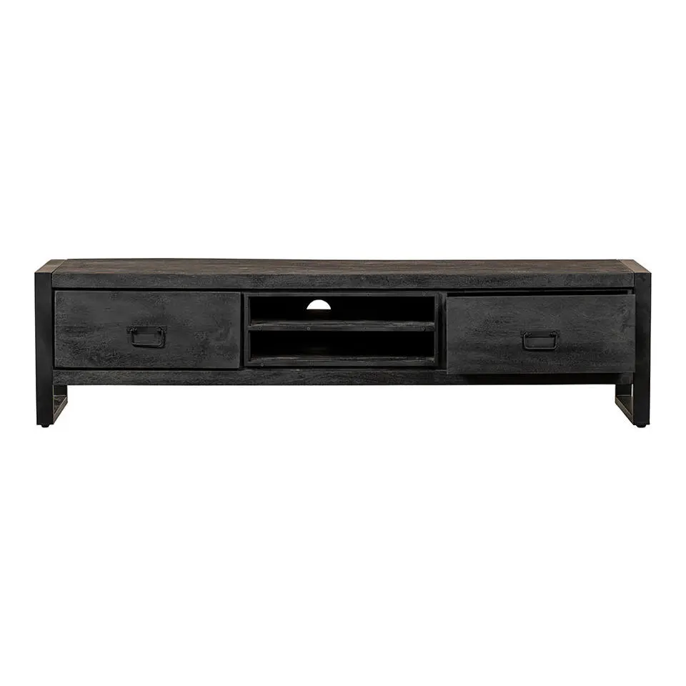Mangohoutonline - TV Meubel Stockton Black 180cm Rechthoekig - Zwart - Mahom