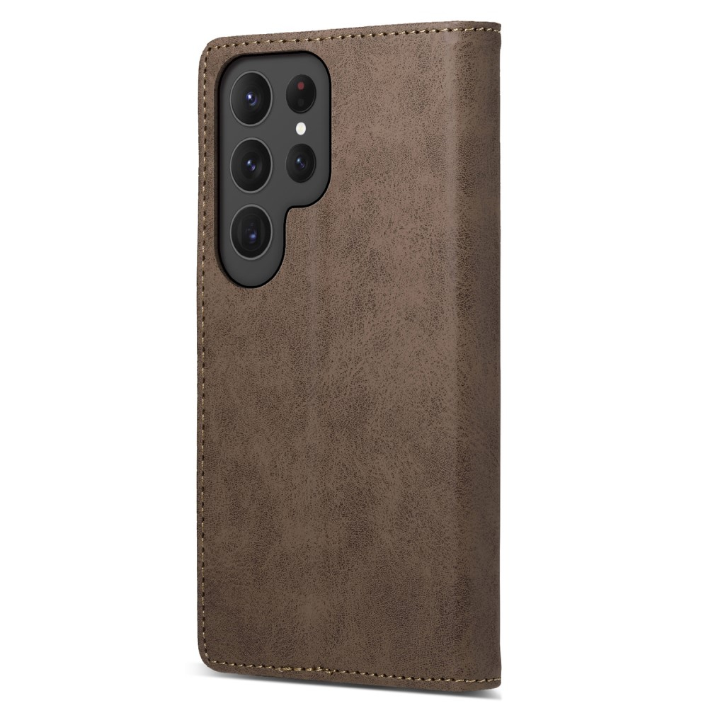 Samsung Galaxy S25 Ultra Leder Tasche Flip Wallet Etui mit Kartenfächern (RFID Schutz) - Braun