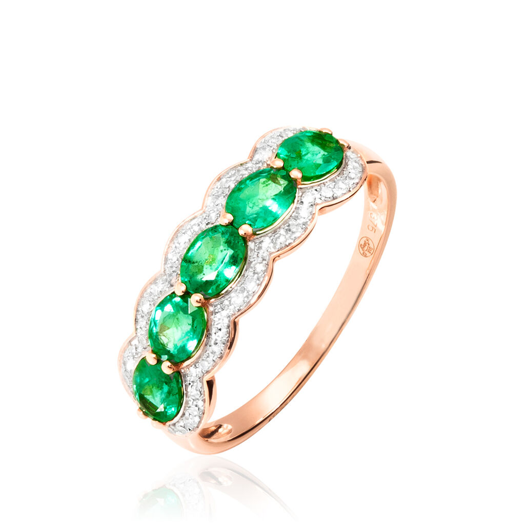 Bague Margaux Or Rose Emeraude Et Diamant