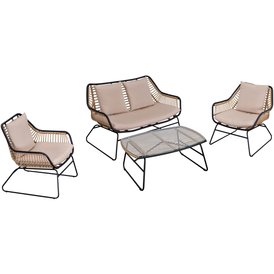 Outsunny Polyrattan Sitzgruppe mit Beistelltisch und Sitzpolstern, 4-teilig Khaki, Beige