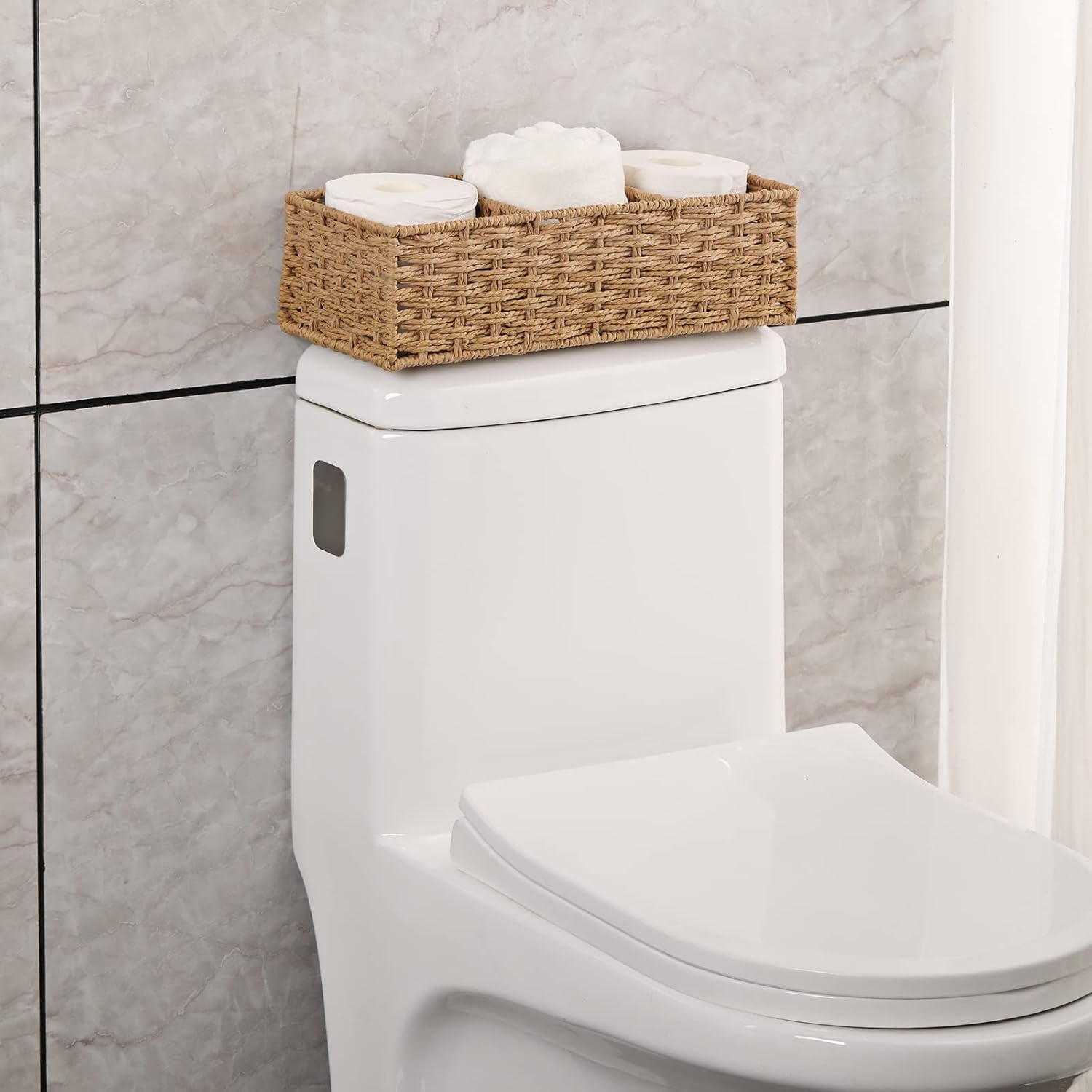 (36x15cm) Rattan Aufbewahrungs Korb Deko Organizer mit 3 Fächern für Badezimmer / Küche / Wohnzimmer - Braun