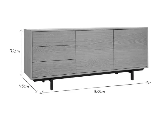 Buffet vintage finition bois chêne 2 portes 3 tiroirs L160 cm MANNY