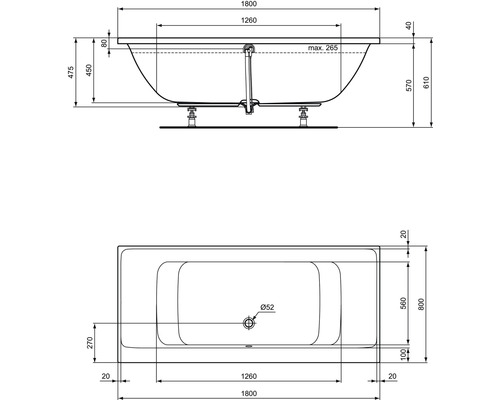 Ideal Standard Connect Air bad 80 x 180 cm glanzend wit E106701