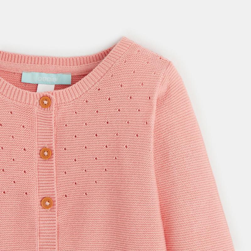 Gilet maille tricot effet pointelle rose bébé fille Rose