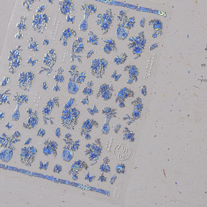 dainlili - Blauwe en witte porseleinen nagelstickers