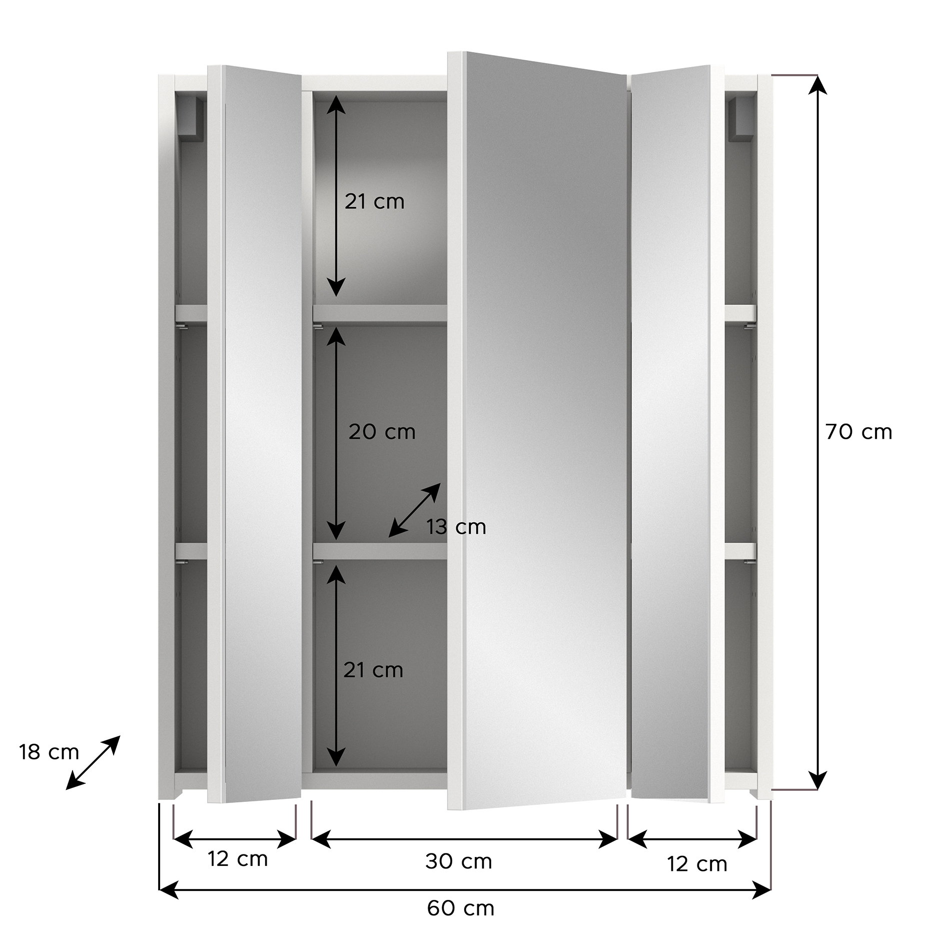 Spiegelschrank LINUS - weiß - 60 cm