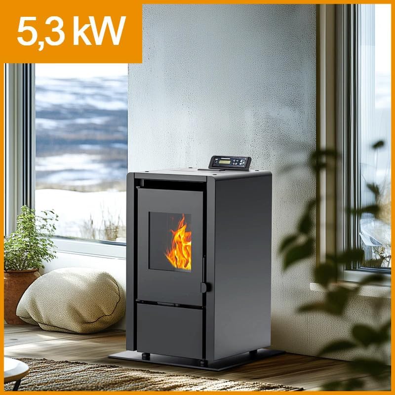 NEMAXX® PC5 Pelletofen Schwarz 5,3 kW – Raumheizung bis 120 m³ – kompakte Pelletheizung für kleine Räume – manuelle Steuerung – Wi-Fi Ready (optional) – zuverlässiger Heizbetrieb