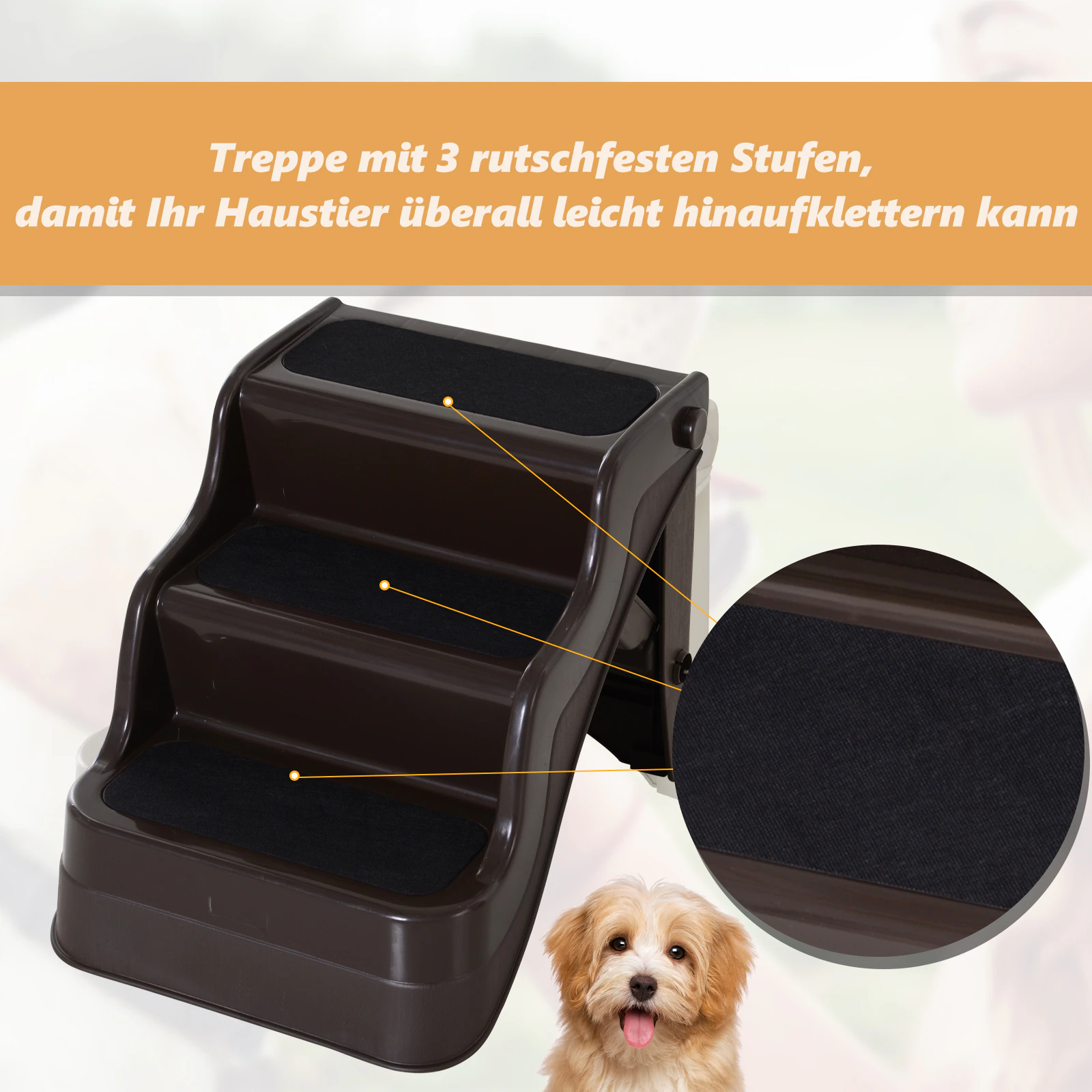PawHut Haustiertreppe klappbar dunkelbraun 49 x 39 x 39 cm