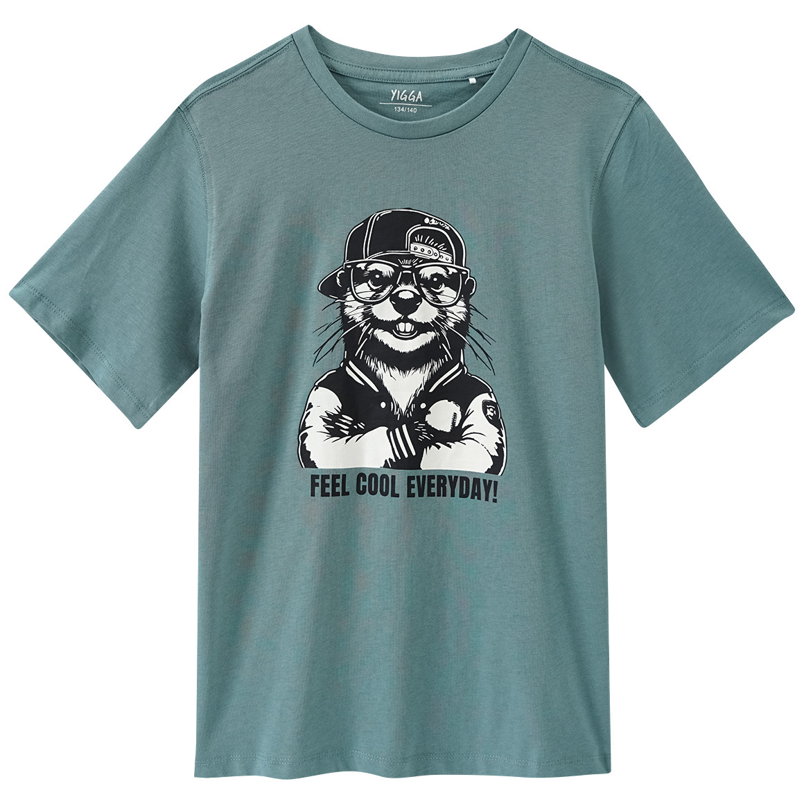 Yigga Jungen T-Shirt mit großem Print graugrün