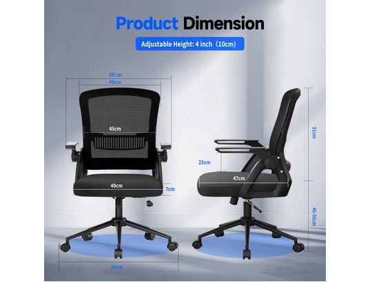 RATTANTREE - Fauteuil de bureau Chaise de bureau pivotante accoudoirs rabattables noire