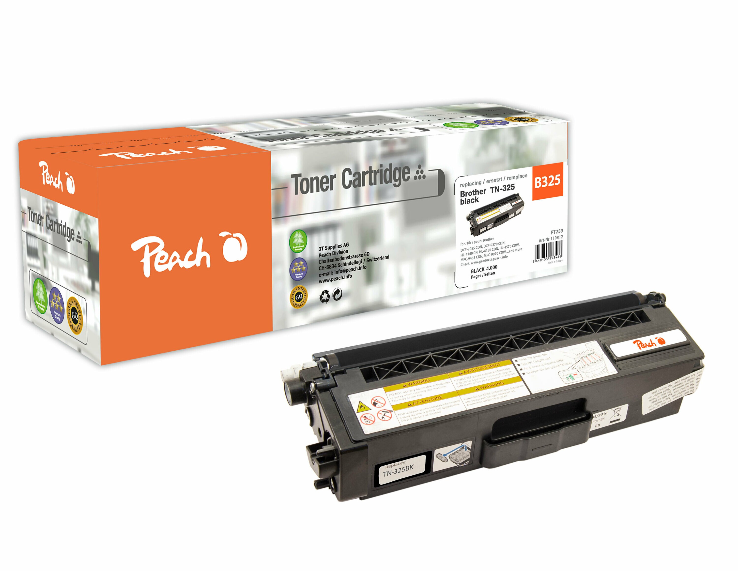 Peach B325 bk Toner XL bk ersetzt Brother TN-325bk für z.B. Brother DCP -9055 CDN, Brother DCP -9270 CDN, Brother HL -4100, Brother HL -4140 CN (wiederaufbereitet)