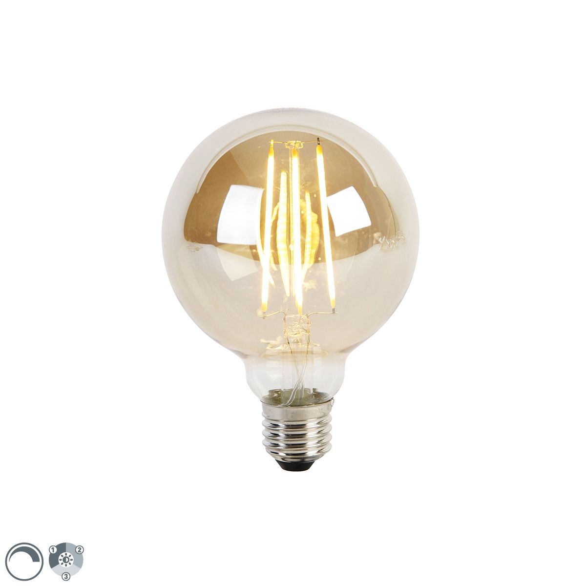 E27 3-staps dimbare LED lamp G95 smoke glas 5W 380 lm 2200K