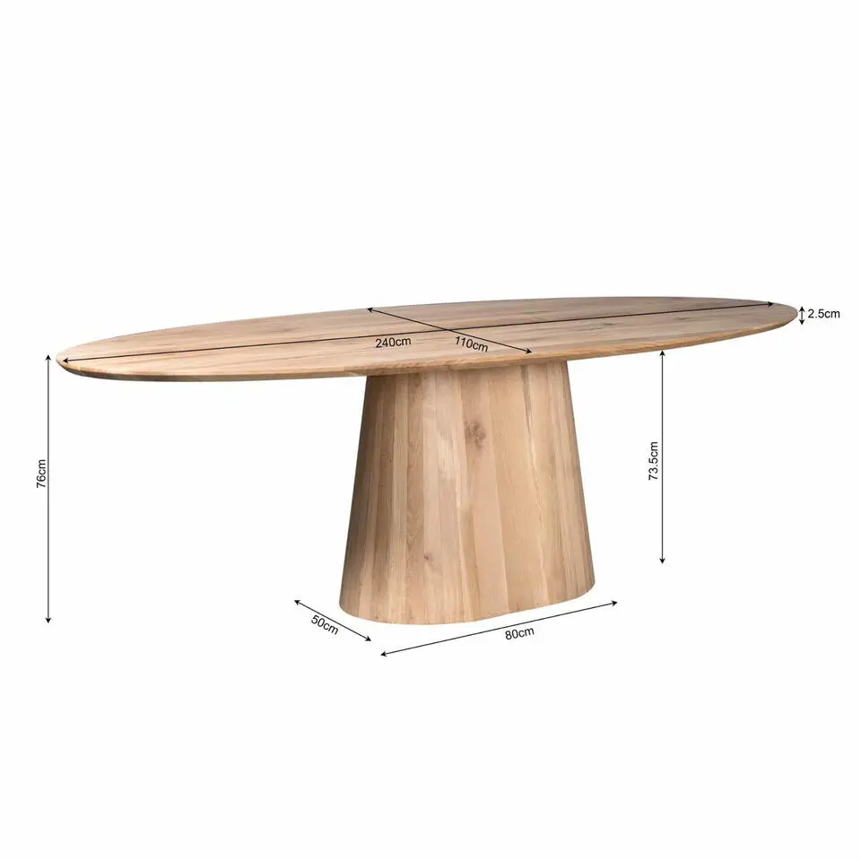 Eettafel Ovaal Naturel Hout - 240x120x76cm - Riga