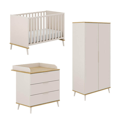 Chambre TRIO HAZEL Lit 60x120 + Commode + Armoire - Cashmere Beige - YUNY BY PAIDI