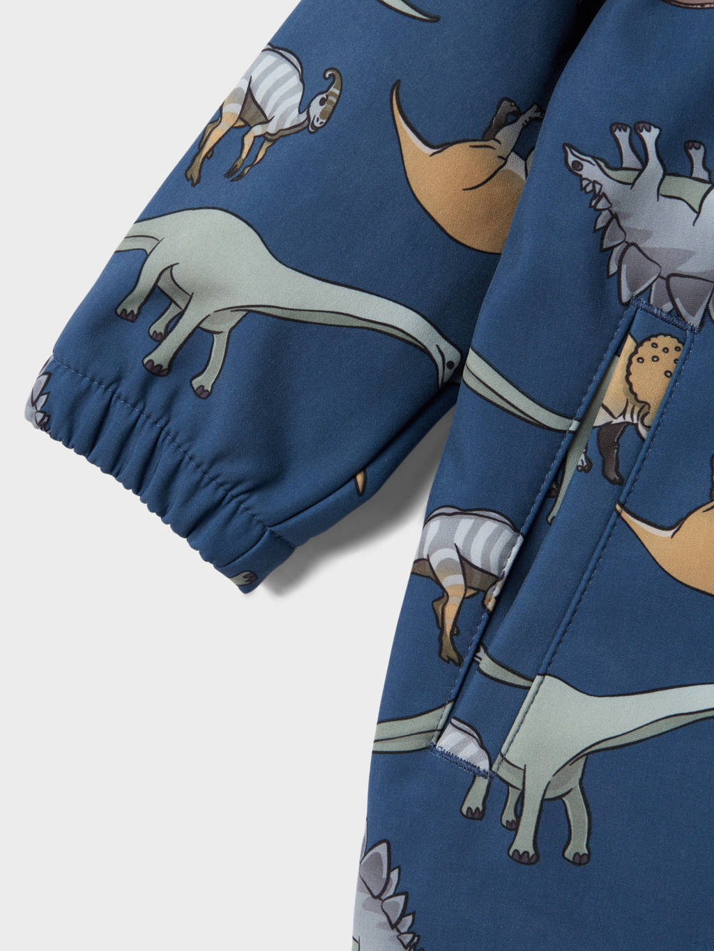 NAME IT softshell buitenspeelpak met all over print denim blauw/bruin/groen