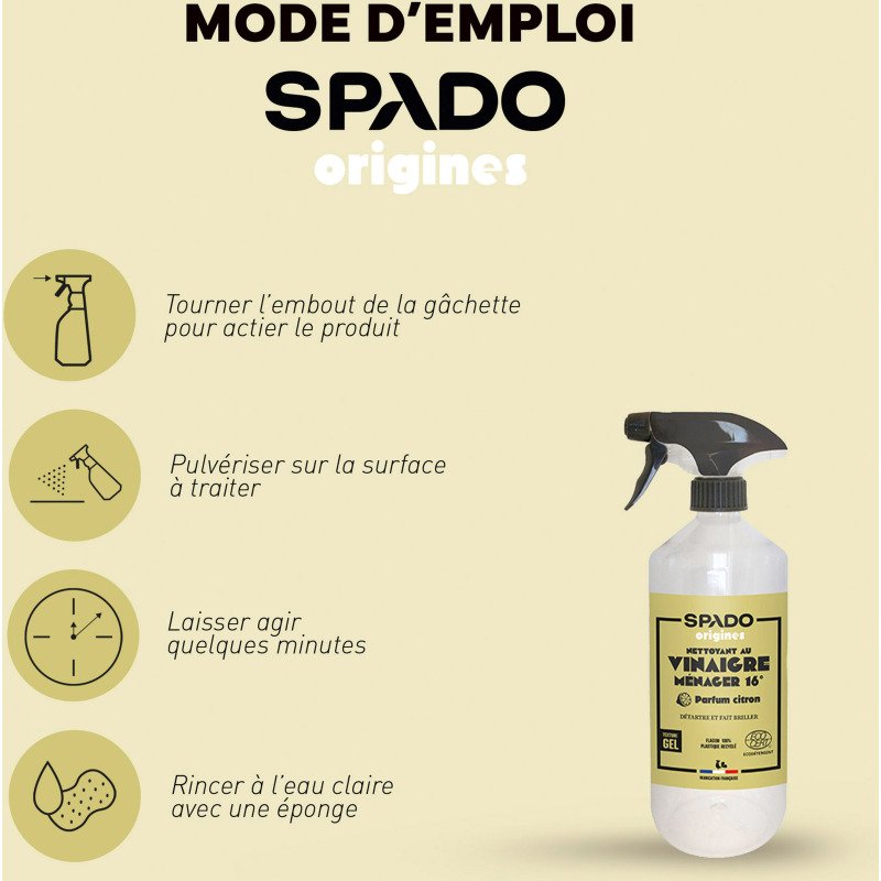 Vinaigre blanc en gel 16° Spado Origines Citron - Spray 750 ml