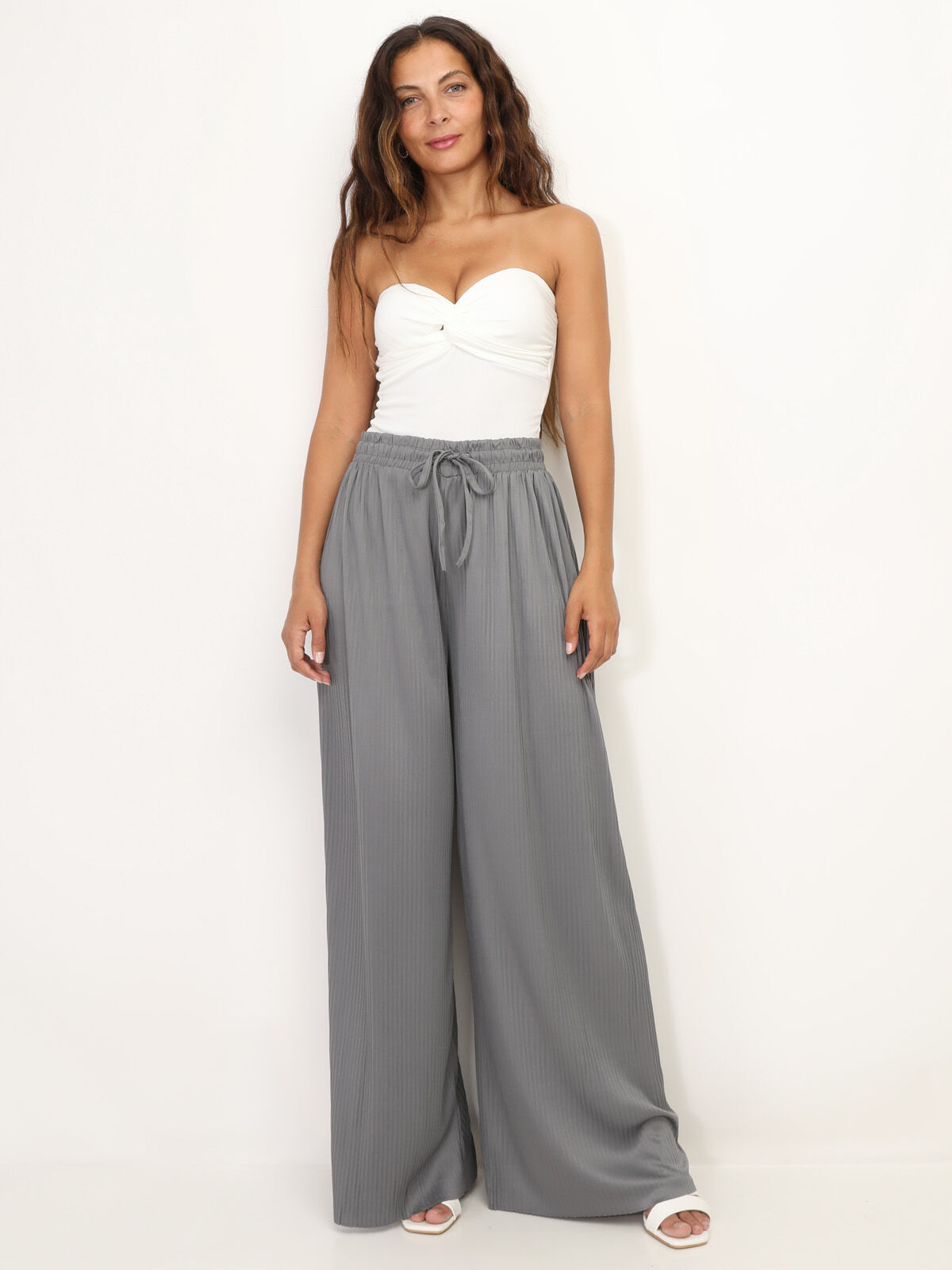 Pantalon large plissé- Gris foncé