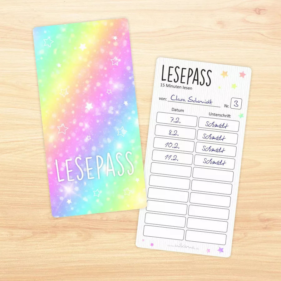 Nikima Lesepass Regenbogen Lesezeichen zum lesen üben Grundschule 10-100 Stück 50 Stück