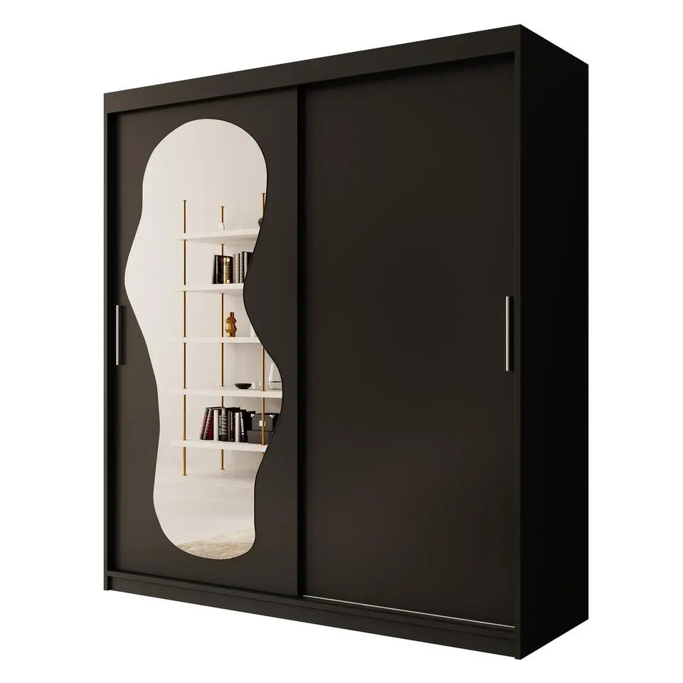 Meubella - Kledingkast Ulysses - Zwart - 180 cm - Met spiegel