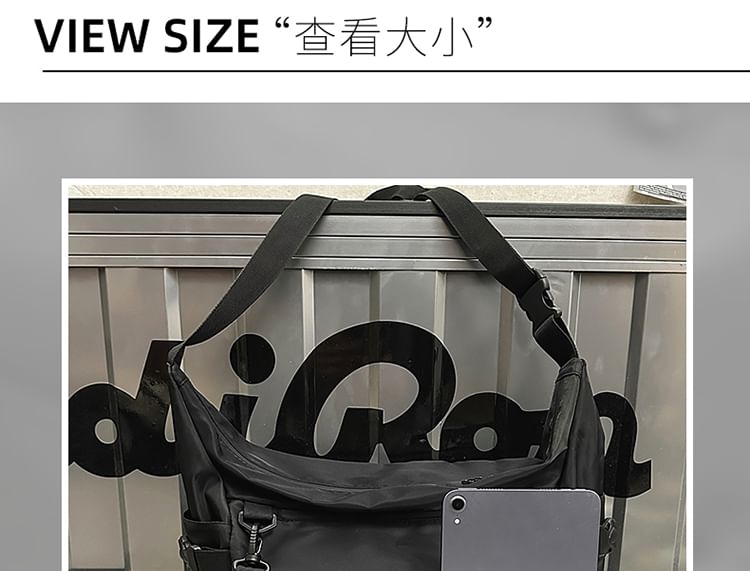 IOU - Set: effen nylon crossbodytas met gesp + portemonnee met Chinese karakterprint