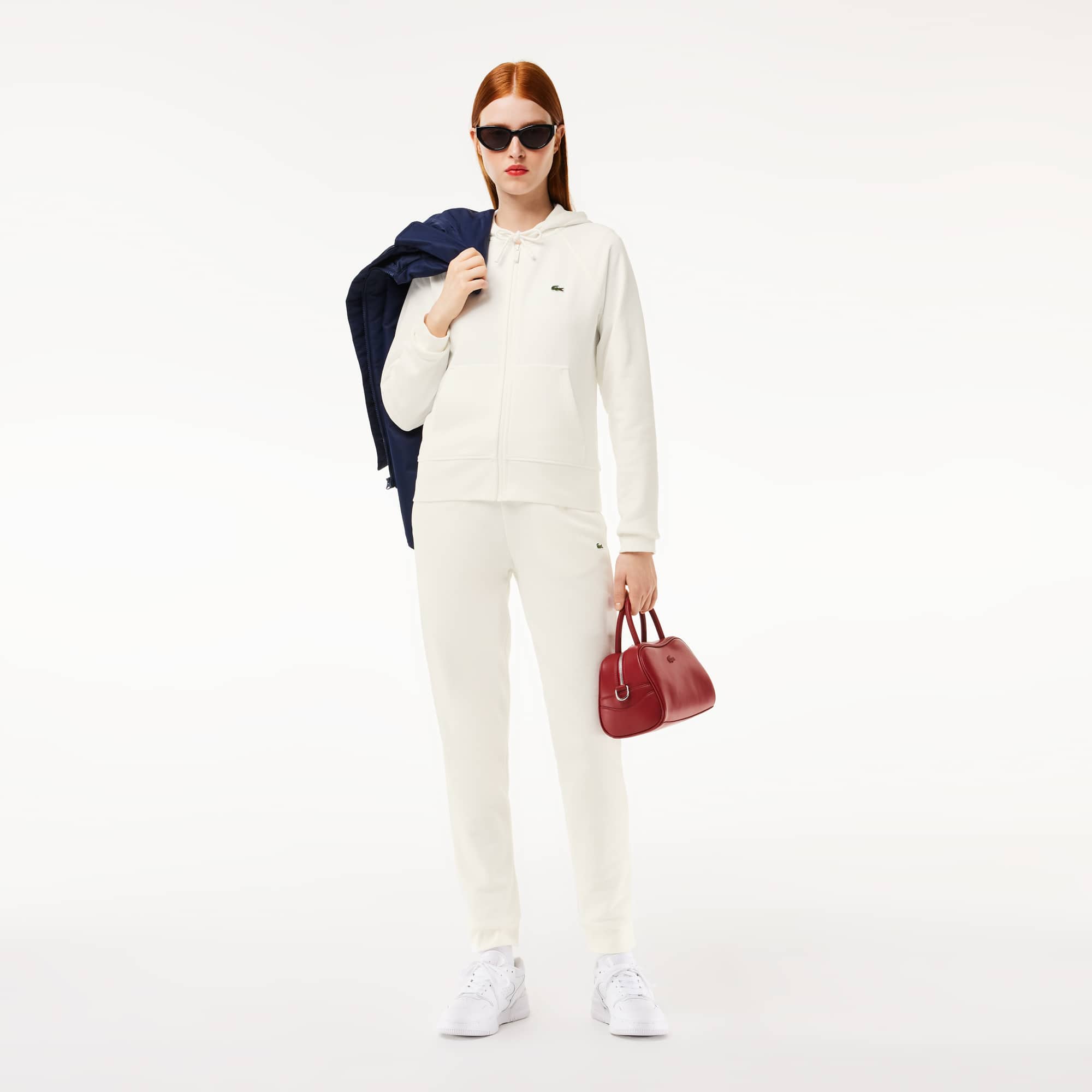 Sweatshirt zippé à capuche Jogger femme Lacoste en molleton biologique Sweatshirts - Blanc - Lacoste - Femme