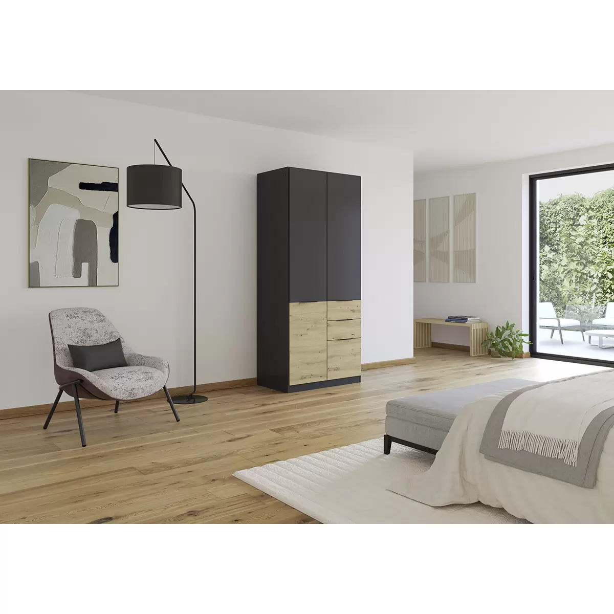 Kleiderschrank 2trg. Max-Extra anthrazit,Artisan Eiche