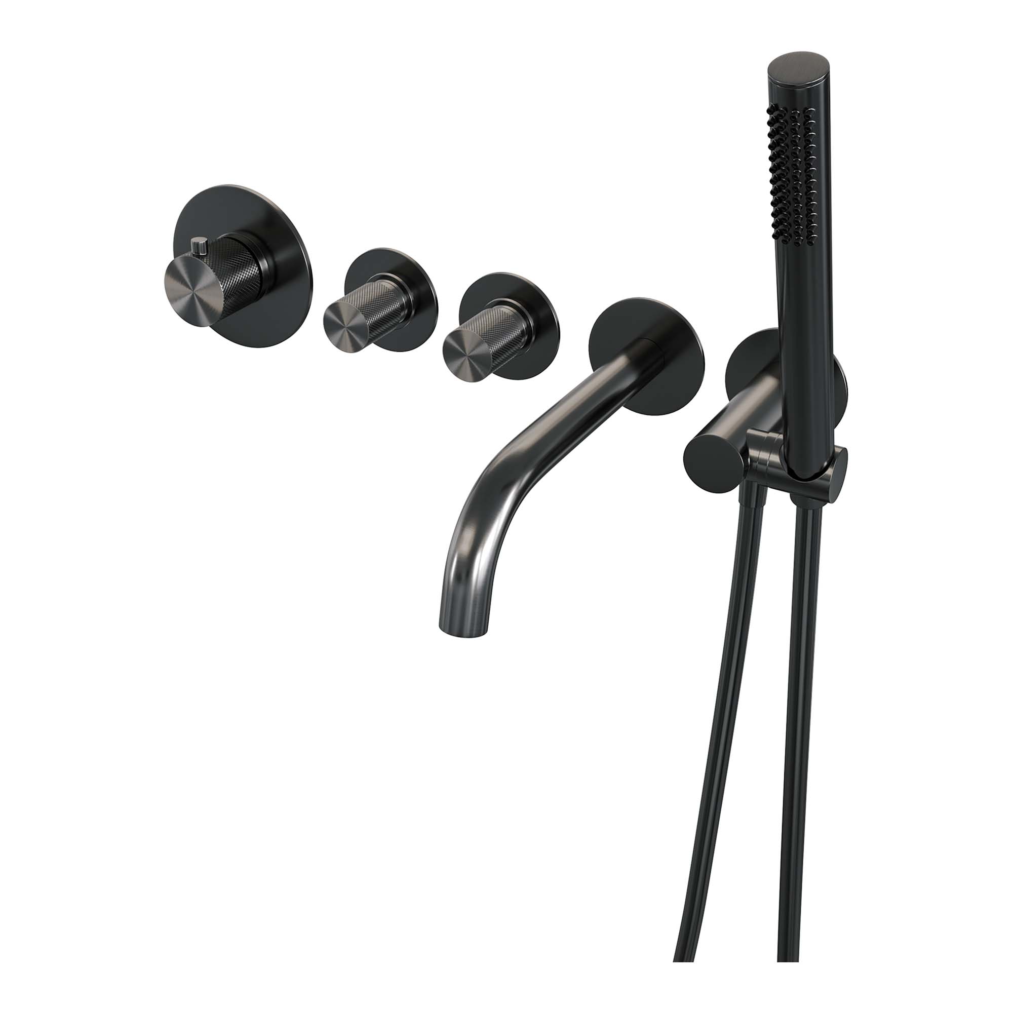 Brauer Gunmetal Carving inbouw badkraan met staafhanddouche gunmetal geborsteld PVD