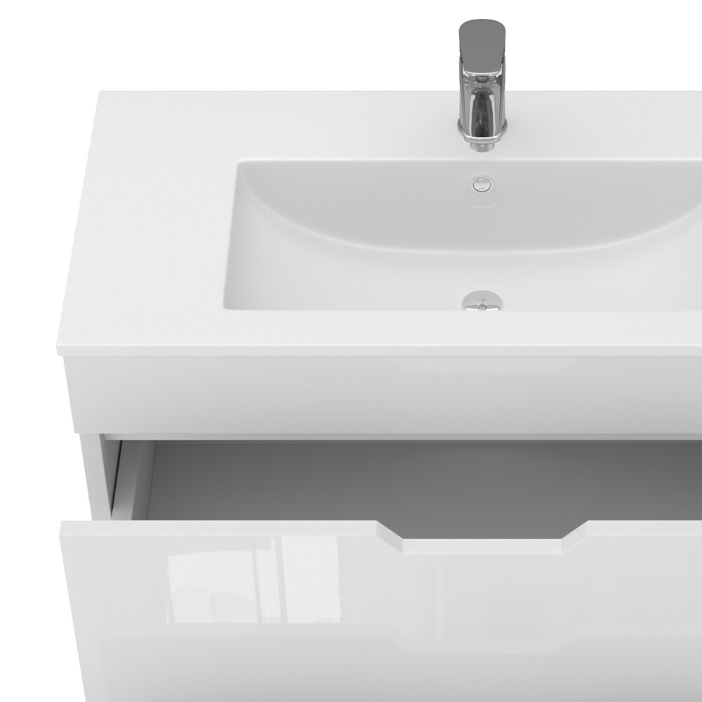 Vicco Waschbecken mit Unterschrank Clayton 80 cm breit, Waschtisch Hochglanz Weiß