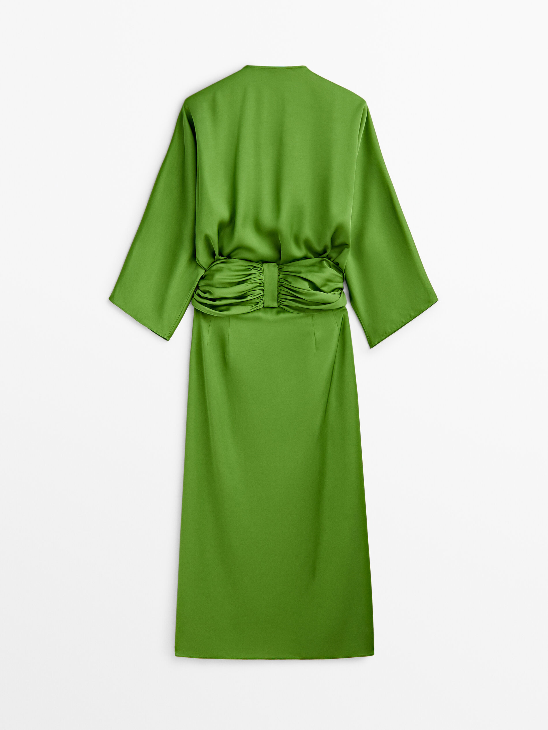Vestido quimono fluido com detalhe de faixa - VERDE