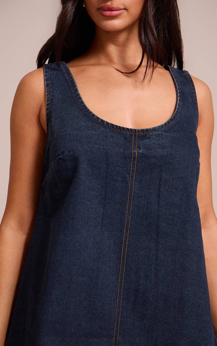 Bleu Indigo Robe Mini Évasée En Denim Sans Manches Petite