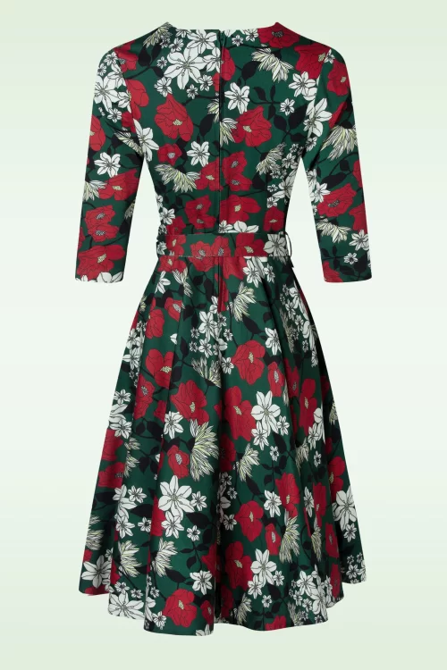 Timeless Angela floral swing jurk in donkergroen