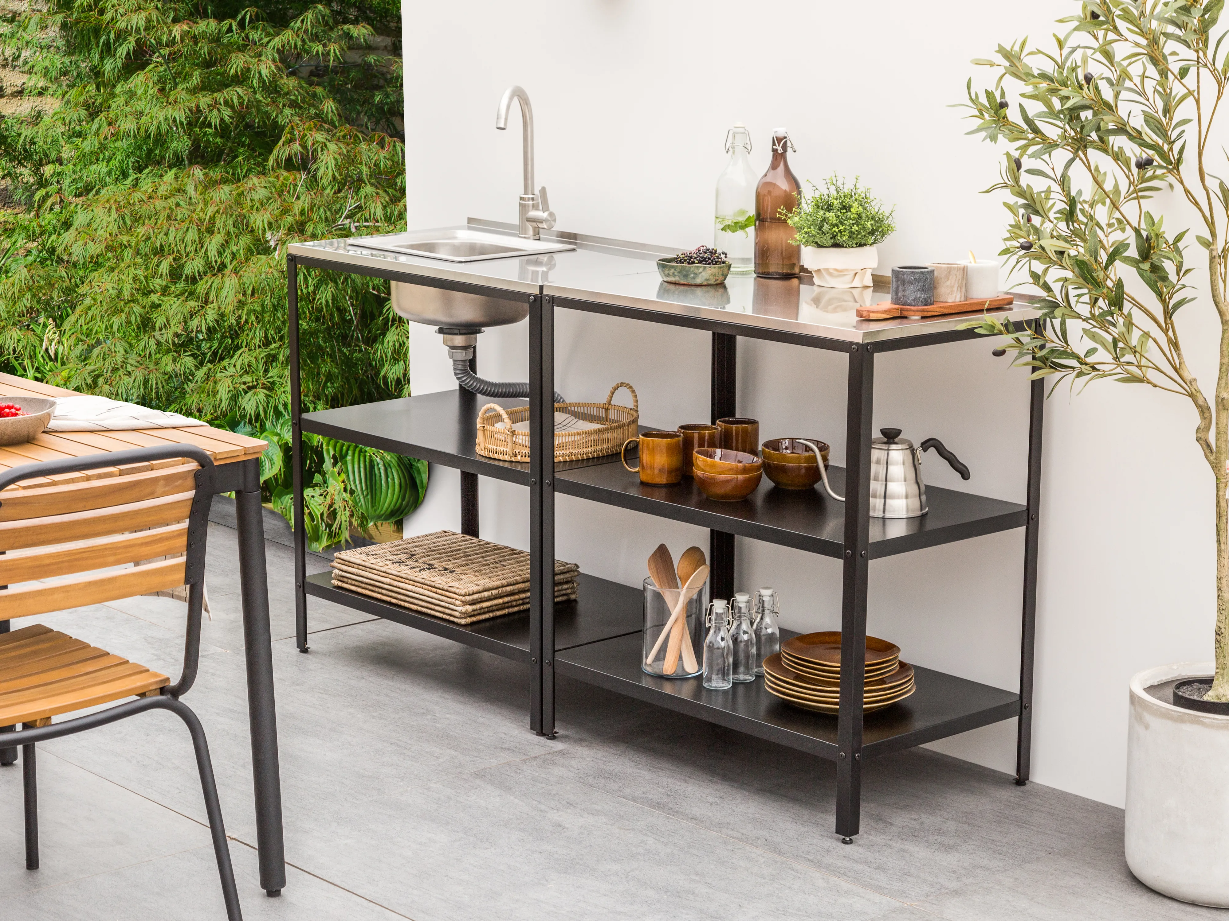 Tuin keukenset 2-delig met spoelbak VILAMA Metaal Zwart
