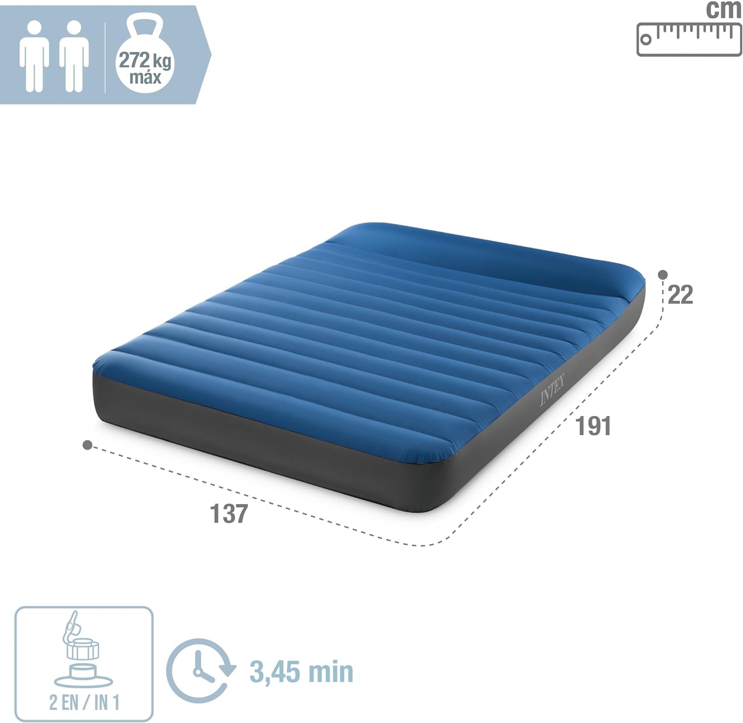 INTEX 64012 - Luftbett - Full Dura-Beam Truaire inkl. USB-Luftpumpe (blau, 137x191x22cm) Luftmatratze Campingbett
