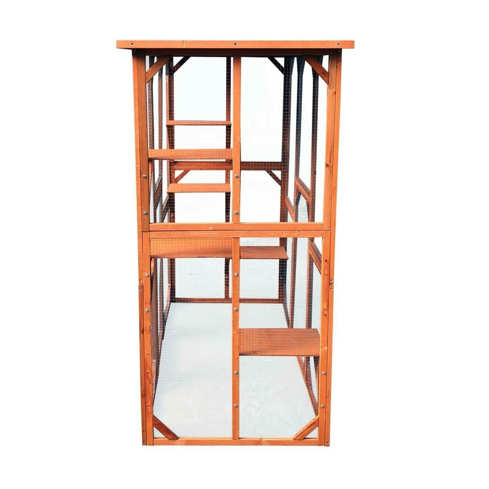 Enclos extérieur parc pour chat bois résistant 180x88x169cm 6 zones de repos