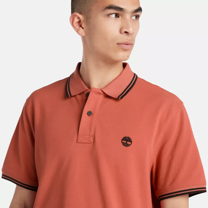 Polo à liseré en piqué pour homme en orange