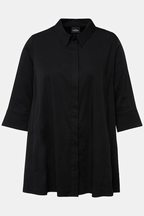 Bluse, Godeteinsätze, A-Linie, Hemdkragen, 3/4-Arm