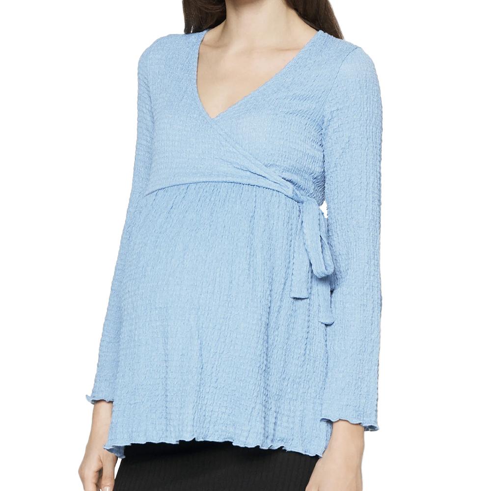 Mamalicious Blouse de Grossesse Bleu Femme Mamalicious Suria Lia