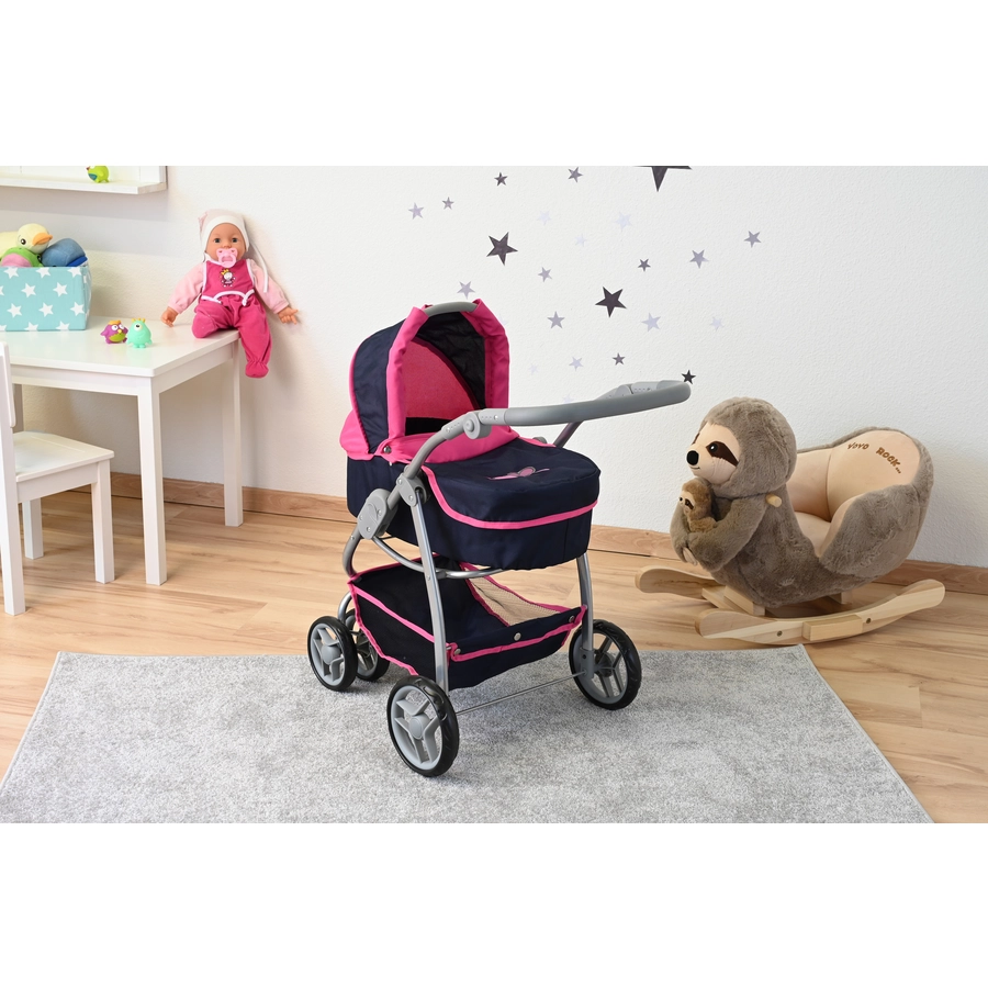 knorr toys® Puppenwagen Coco - flying hearts blue pink blau
