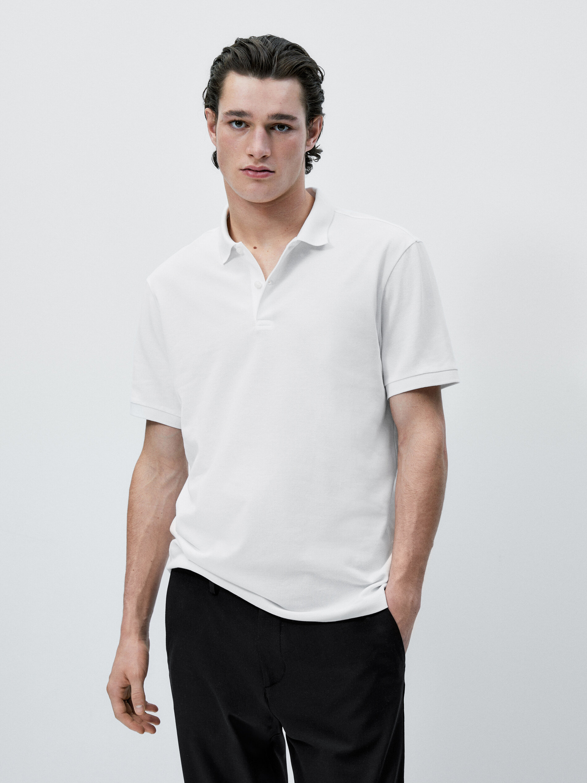 Camisa polo 100% algodão piqué - BRANCA