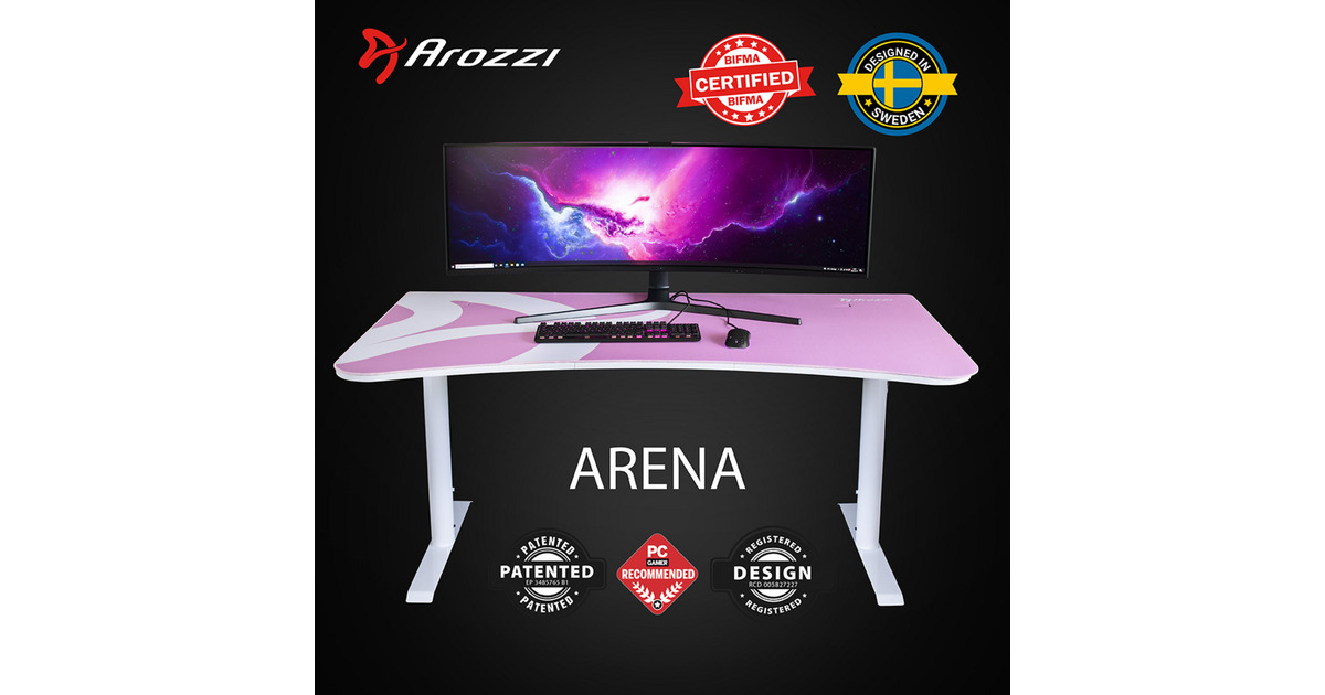 ArozziArena Gaming Desk - White Pink  (Wit/roze)