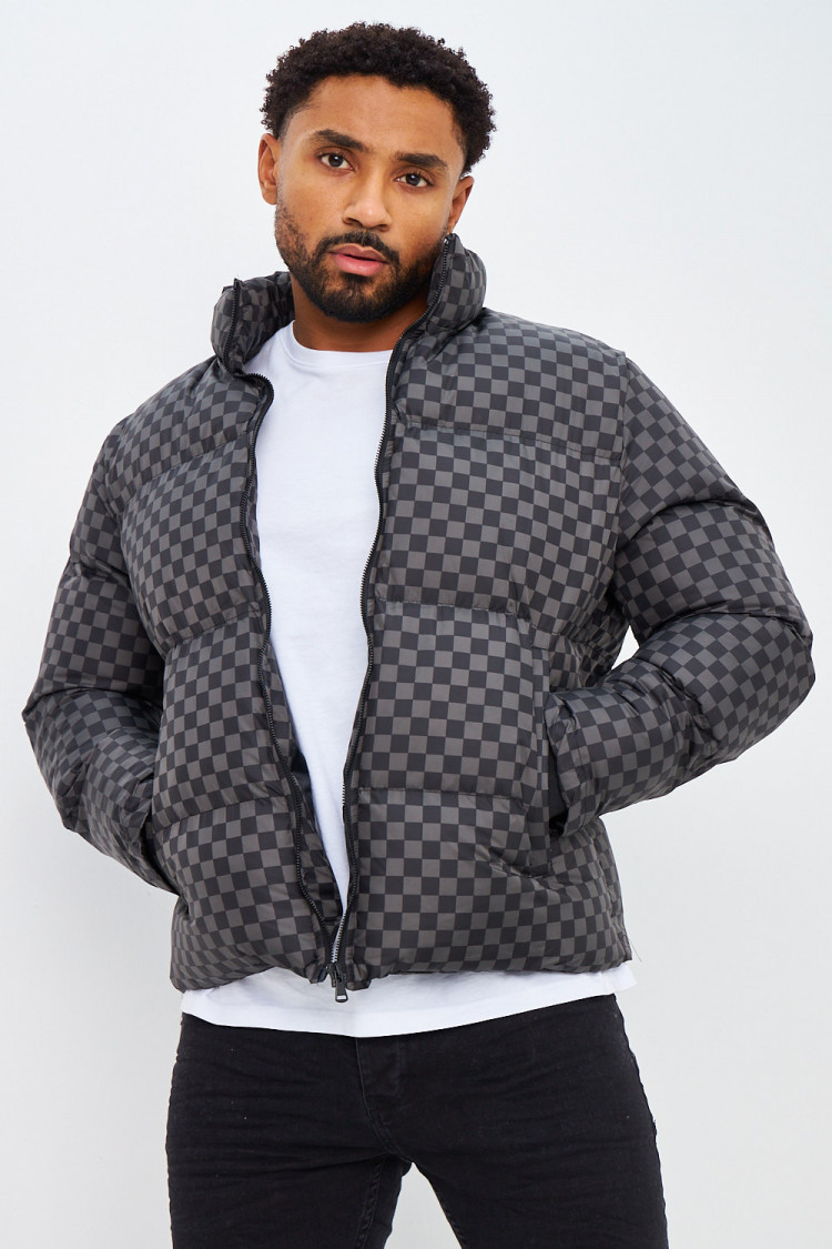 Doudoune matelassée noire à damier
