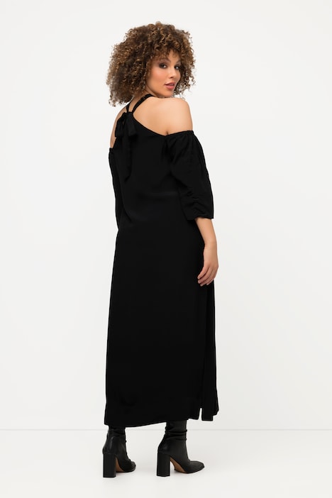 Midikleid, Neckholder, A-Linie, Seitenschlitz, Langarm