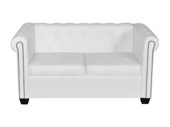 NETTLIFE Canapé Chesterfield à 2 places cuir synthétique blanc
