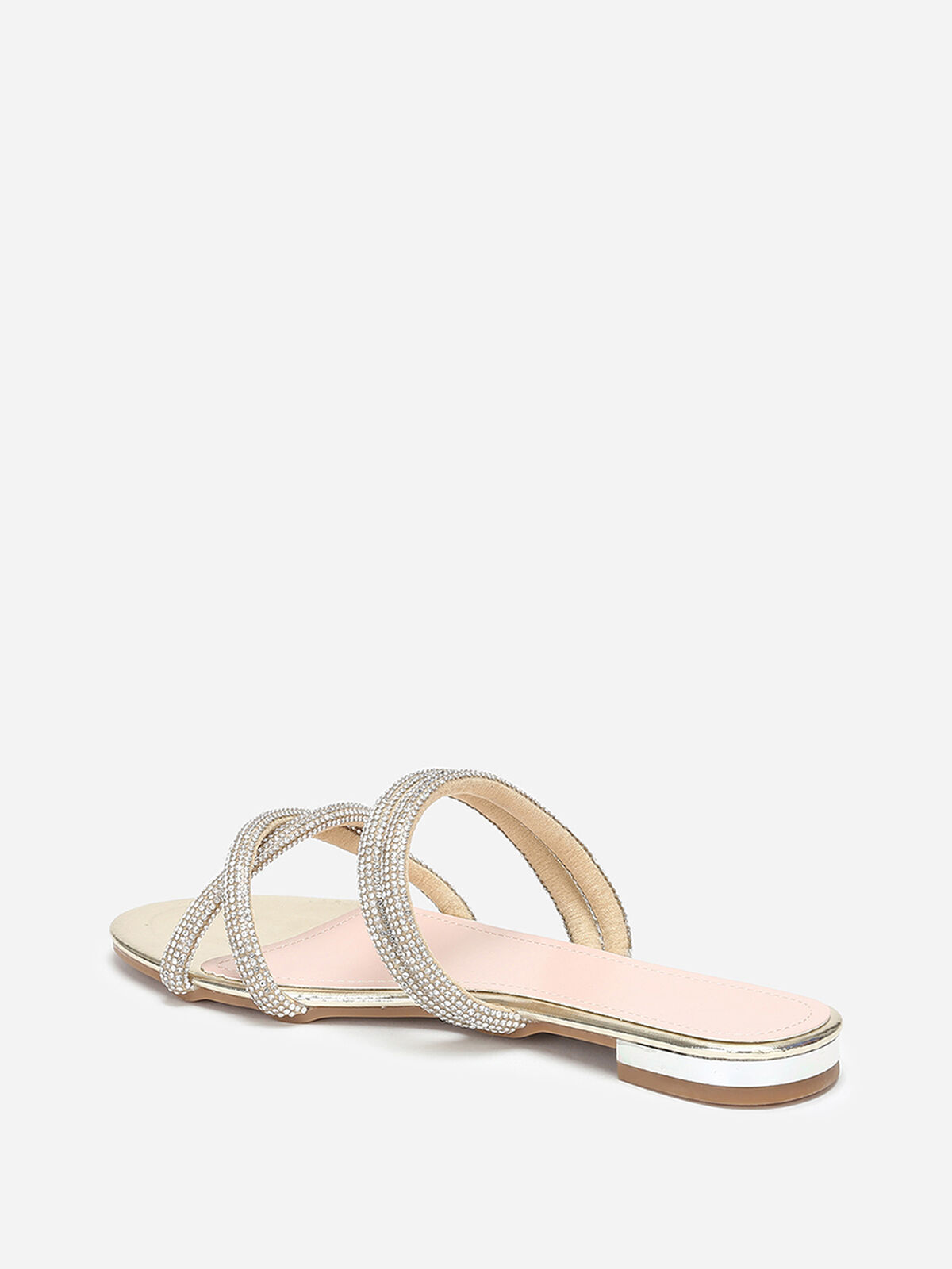 Mules plates à multi-brides en strass- Doré